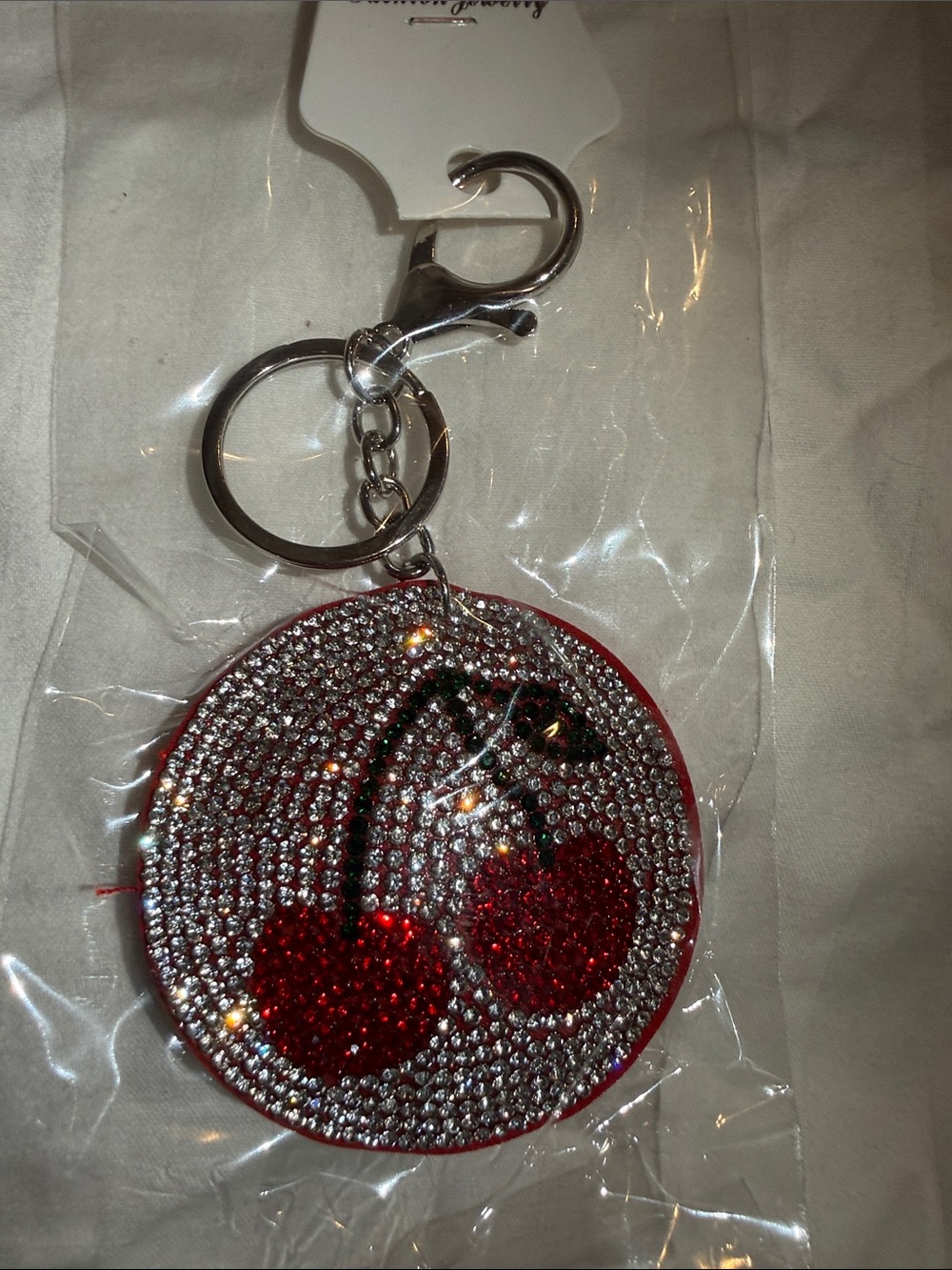 Rhinestone cherry soft puff keychain